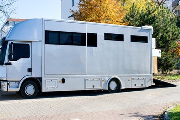 Auto trailer for transportation of horses . Horse transportation van