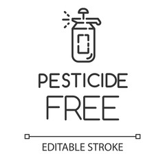 Pesticide free linear icon. No fungicide, insecticide. Non-toxic, non-chemicals. Product free ingredient. Thin line illustration. Contour symbol. Vector isolated outline drawing. Editable stroke