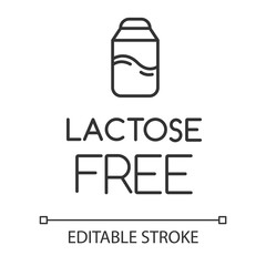 Lactose free linear icon. Hypoallergenic milk. Organic alternative drink. Product free ingredient. Thin line illustration. Contour symbol. Vector isolated outline drawing. Editable stroke