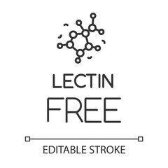 Lectin free linear icon. Non-toxic, non-chemical. Product free ingredient. Healthy eating, dietary. Thin line illustration. Contour symbol. Vector isolated outline drawing. Editable stroke