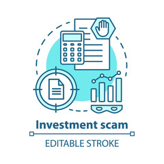 Investment scam concept icon. Illegal business. Financial analytics of shadow economy. Corruption scheme idea thin line illustration. Vector isolated outline drawing. Editable stroke