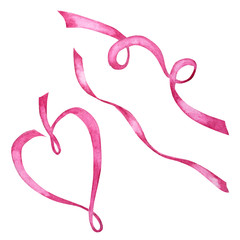 Watercolor ribbon hearts icon Greeting card concept. Wedding or Valentine's Day banner, poster design with text I love you. Hand drawn red pink Love hearts isolated on white background.