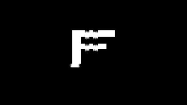 isolated white ABC alphabet letters on black background glitch font, pixel font