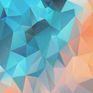 vector abstract irregular polygon square background - triangle low poly pattern - color teal blue and peach orange