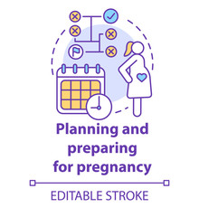 Planning and preparing for pregnancy concept icon. Future mother idea thin line illustration. Calendar method, ovulation. Planned parentship. Vector isolated outline drawing. Editable stroke