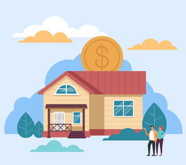 Fototapeta premium Mortgage house rent sale purchase concept. Vector flat graphic design illustration