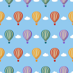seamless pattern balloon, clouds. kawaii wallpaper on blue background. baby cute pastel colors. vector Illustration.