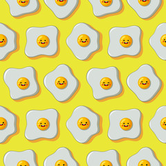 fried eggs funny cartoon character seamless pattern on yellow background. illustration vector.  