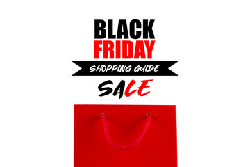 Black Friday sale shopping banner. Special day mockup, logo and text on white background.Carton sachet