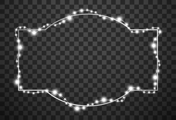 Frame with christmas lights isolated on transparent background, vector illustration