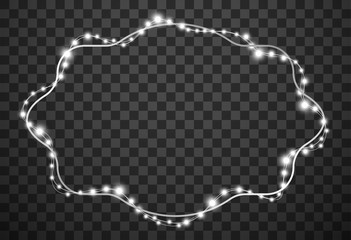 Frame with christmas lights isolated on transparent background, vector illustration