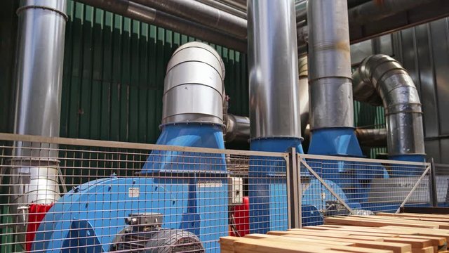 System of ventilating pipes. Construction outside the plant. Closeup.