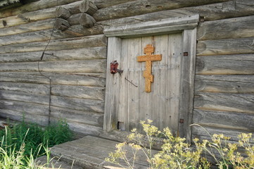 fragment of an old wooden bell tower