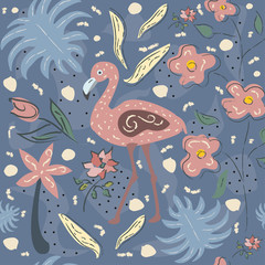 Creative Summer Pattern with exotic birds