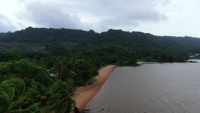 French Guyana coast, wild beach, green jungle.