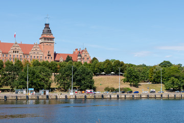 Morning view on the old national museum of Szczecin city in Poland