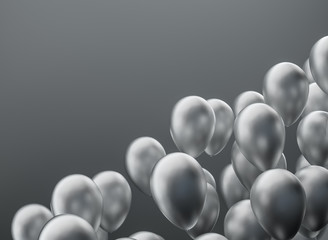 Silver balloons floating in the air. 3D render