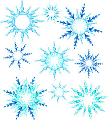 A set of Christmas snowflakes of different shapes isolated on a white background for the design of cards, posters and invitations.