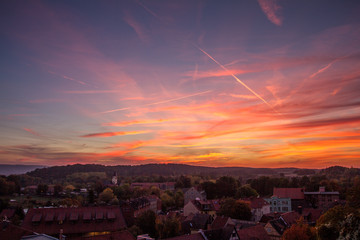 historische Altstadt von Quedlinburg am Abend vom Stiftsberg