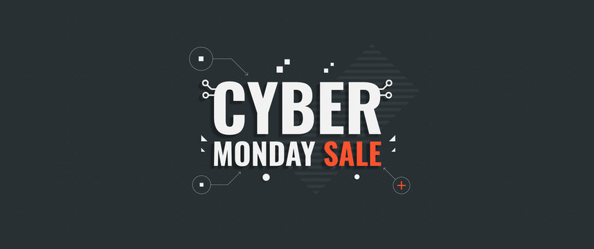 Cyber monday. Vector background for Cyber Monday Sale. Sale banner with geometric shapes and text.