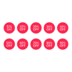 Discount percentage stickers or label set, Sale tags, vector badge icons, percent sale label symbols flat icon