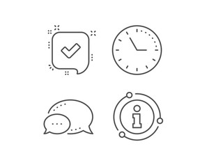 Approve line icon. Chat bubble, info sign elements. Accepted or confirmed sign. Speech bubble symbol. Linear confirmed outline icon. Information bubble. Vector