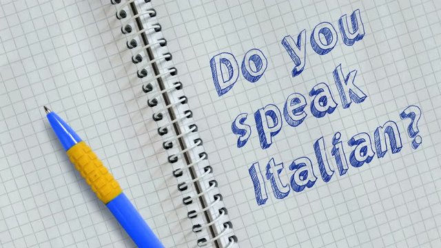 Do you speak Italian? Text handwritten on sheet of notebook and animated.