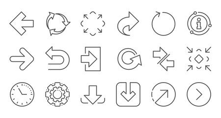 Arrow icons. Download, Synchronize and Share. Navigation linear icon set. Quality line set. Vector