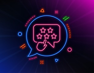 Ranking star line icon. Neon laser lights. Click rating sign. Brand ambassador rank symbol. Glow laser speech bubble. Neon lights chat bubble. Banner badge with ranking star icon. Vector