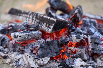 Closeup of embers burning
