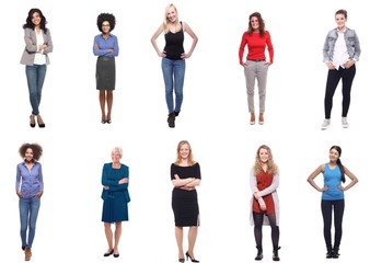 Obraz premium Group of beautiful happy women in front of a white background