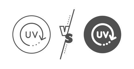 Skin care sign. Versus concept. Uv protection cream line icon. Cosmetic change symbol. Line vs classic uv protection icon. Vector