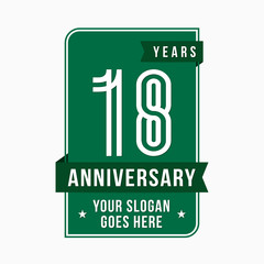 18 years anniversary design template. Eighteen years celebration logo. Vector and illustration.