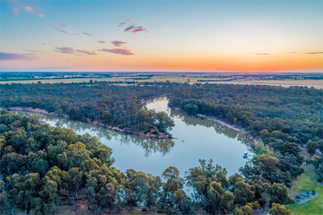 Naklejka na ściany i meble Murray River at sunset - aerial view