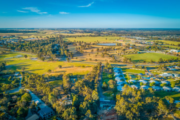 Scenic Australian countryside at sunset near Moama, NSW - aerial view