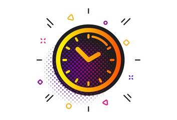 Clock sign. Halftone circles pattern. Time management icon. Watch symbol. Classic flat time icon. Vector