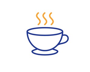 Hot cappuccino sign. Coffee cup line icon. Tea drink mug symbol. Colorful outline concept. Blue and orange thin line coffee cup icon. Vector