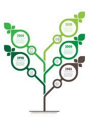 Vertical green infographics or timeline with 5 steps. The sustainable development and growth of the eco business. Time line. Business concept with five options  or processes.