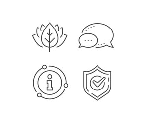 Check mark line icon. Chat bubble, info sign elements. Accepted or Approve sign. Tick shield symbol. Linear confirmed outline icon. Information bubble. Vector