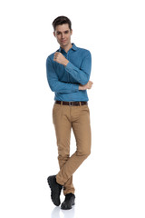 smart casual man wearing blue shirt and smiling
