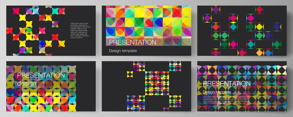 The minimalistic abstract vector illustration layout of the presentation slides design business templates. Abstract background, geometric mosaic pattern with bright circles, geometric shapes.