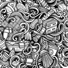Bathroom vector hand drawn doodles seamless pattern. Graphics background design.