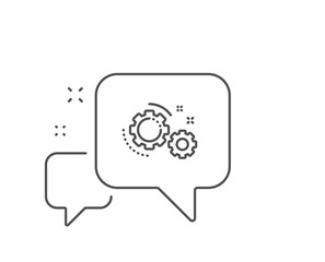 Gears line icon. Chat bubble design. Teamwork cogwheel sign. Working process symbol. Outline concept. Thin line gears icon. Vector