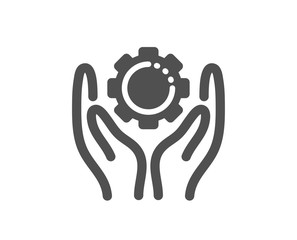 Work gear sign. Employee hands icon. Development cogwheel symbol. Classic flat style. Simple employee hand icon. Vector