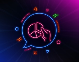 Pie chart line icon. Neon laser lights. Presentation graph sign. Market analytics symbol. Glow laser speech bubble. Neon lights chat bubble. Banner badge with pie chart icon. Vector
