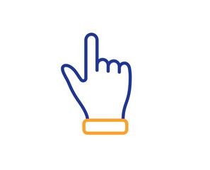 One finger palm sign. Click hand line icon. Direction gesture symbol. Colorful outline concept. Blue and orange thin line click hand icon. Vector