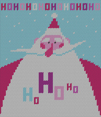 Winter holidays vector illustration of Santa Claus. An imitation of knitted texture. Merry Christmas greeting card.