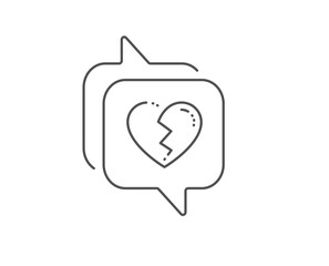 Broken heart line icon. Chat bubble design. Love crush sign. Divorce symbol. Outline concept. Thin line broken heart icon. Vector