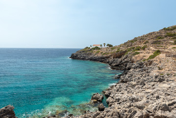 Rocky coastline of Palaiochora town, located at south of Crete island, Greece