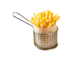one serving of french fries  isolated on a white background